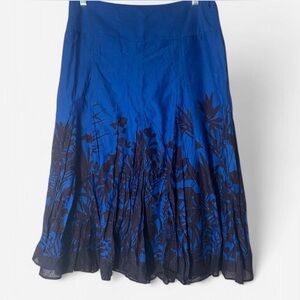 Monsoon Midi Skirt Floral Swing Blue Black Cottagecore Boho Gypsy Flowy Size 10